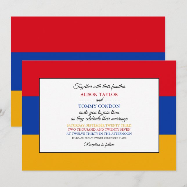 armenische Flagge, Flagge Armeniens Hochzeit Einladung (Vorne/Hinten)