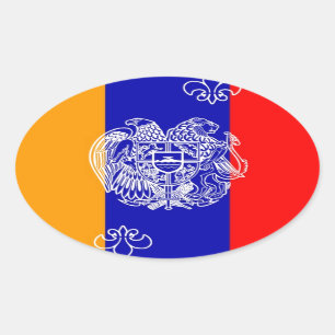 Armenische Flagge u. Wappen Ovaler Aufkleber