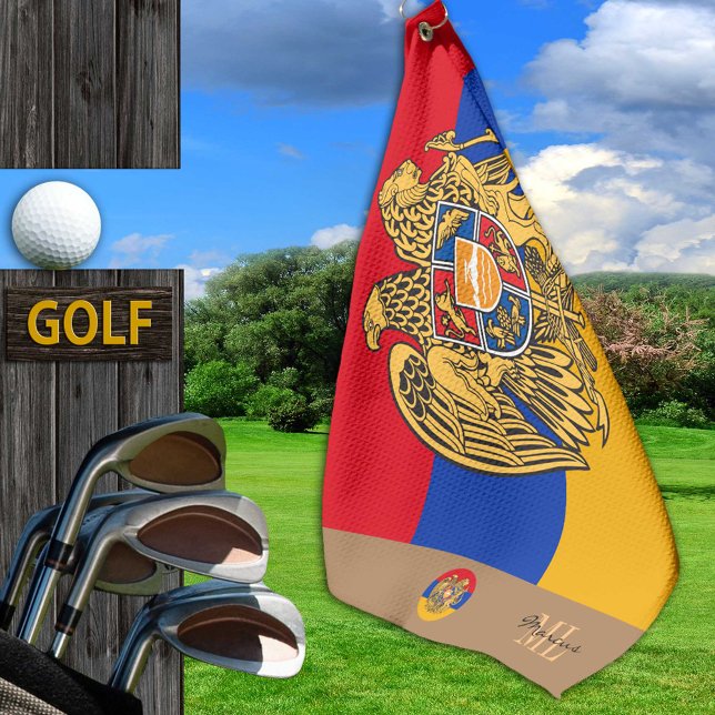 Armenische Flagge und Armenien mit Monogramm Golfh Golfhandtuch (Von Creator hochgeladen)
