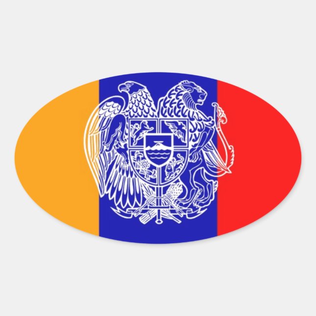 armenische Flagge und Wappen Ovaler Aufkleber (Vorderseite)