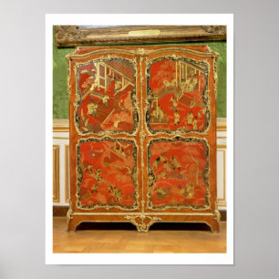 Armoire mit rotem Lack des Chinoiserie vier täfelt Poster