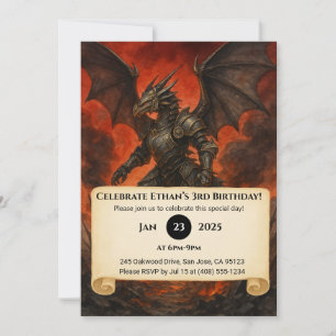 Armored Black Dragon Warrior Birthday Einladung