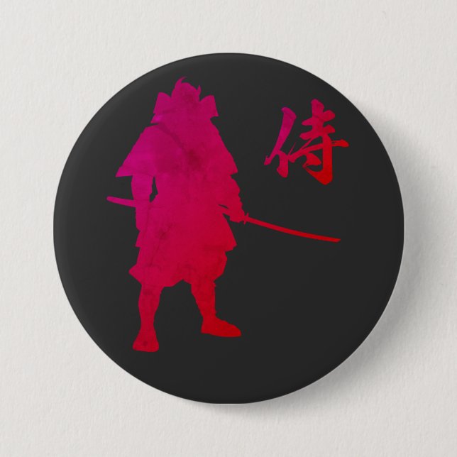 Armored Samurai Warrior mit japanischer Kalligrafi Button (Vorderseite)