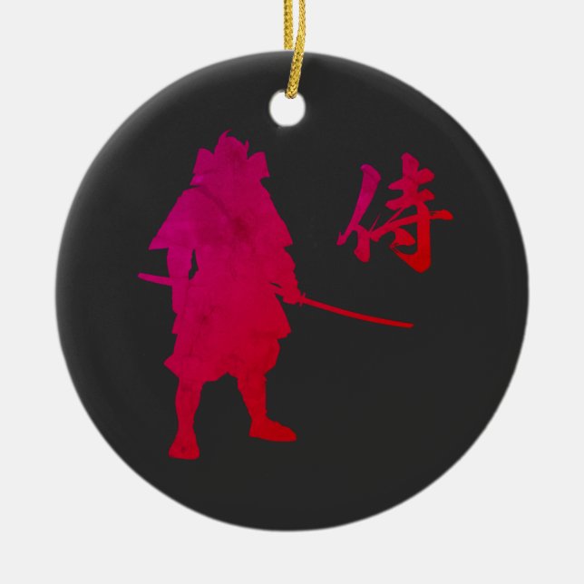 Armored Samurai Warrior mit japanischer Kalligrafi Keramik Ornament (Vorne)