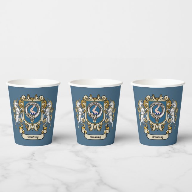 Armstrong Clan Abzeichen Blue Personalisiert Pappbecher (Multi)