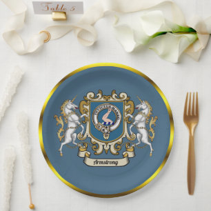 Armstrong Clan Abzeichen Blue Personalisiert Pappteller