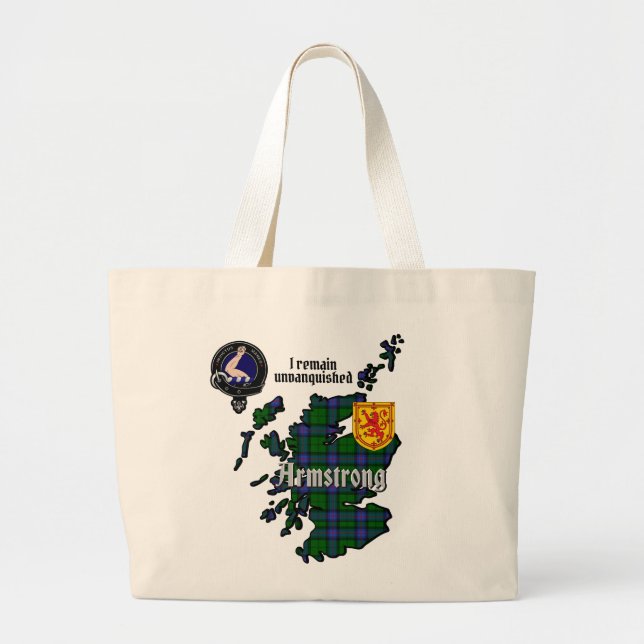 Armstrong Clan Abzeichen & Tartan Karte von Schott Jumbo Stoffbeutel (Vorne)