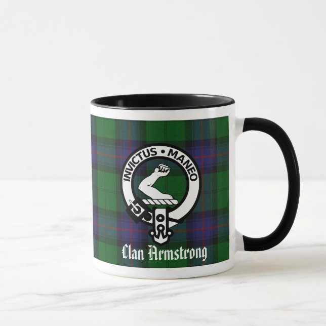 Armstrong Clan Crest Badge & Tartan Mug (Droite)