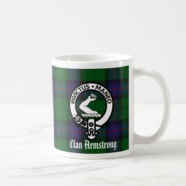 Armstrong Clan Crest Badge & Tartan Mug (Droite)