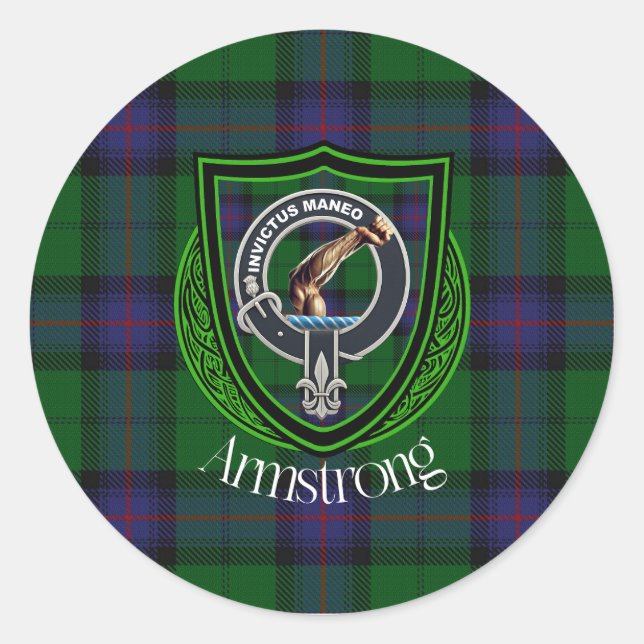 Armstrong Scottish Clan Tartan & Wappen Runder Aufkleber (Vorderseite)