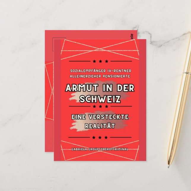 "Armut in der Schweiz: Eine versteckte Realität"** Postkarte (Vorderseite/Rückseite Beispiel)