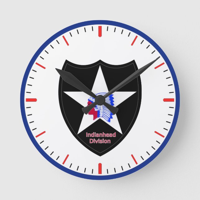 Army 2nd Infantry Division Runde Wanduhr (Vorderseite)