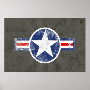 Army Air Corps Vintage Stern Rot/Weiß/Blau Grau Poster