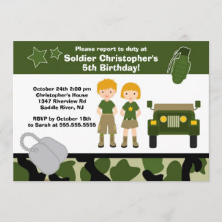 Army Camouflage Soldier Kindergeburtstag Party Einladung