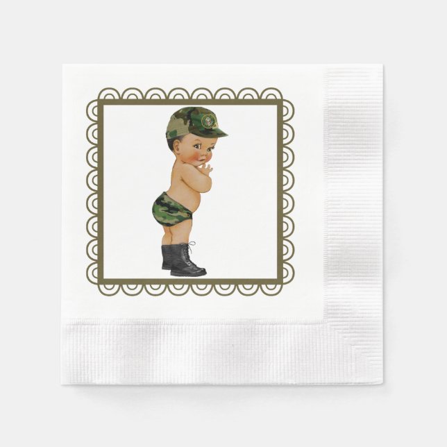 Army Green Camouflage Baby Paper Napkins Serviette (Vorderseite)