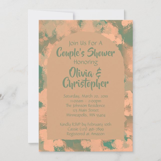 Army Green Floral Couples Dusche Brunch Einladung (Vorderseite)