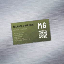 Army Green geometric mesh muster QR code Magnetische Visitenkarte