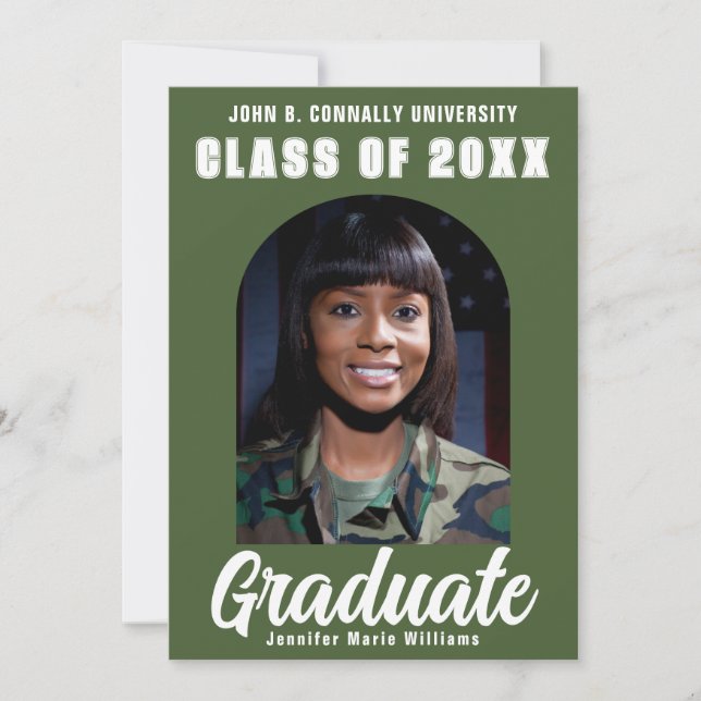 Army Green Graduate Foto Modern Arch Abschluss Ankündigung (Vorderseite)