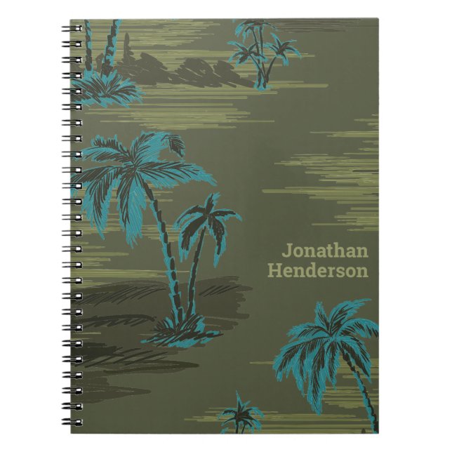 Army Green Hawaiian Palm Trees mit Aquamarinen tro Notizblock (Vorderseite)