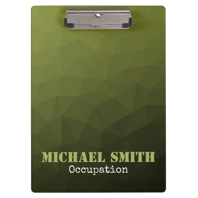 Army green olive geometric mesh pattern Ihr Name Klemmbrett (Vorderseite)