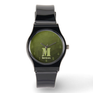 Army Green Oliven geometric mesh muster Monogram Armbanduhr