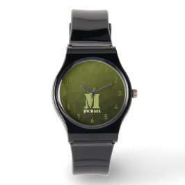 Army Green Oliven geometric mesh muster Monogram Armbanduhr