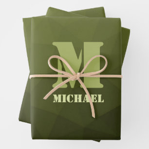 Army Green Oliven geometric mesh muster Monogram Geschenkpapier Set