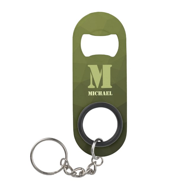Army Green Oliven geometric mesh muster Monogram Mini Flaschenöffner (Vorderseite)