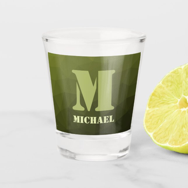 Army Green Oliven geometric mesh muster Monogram Schnapsglas (Vorderseite)