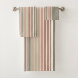 Army Green Pink Stripes Badhandtuch Set