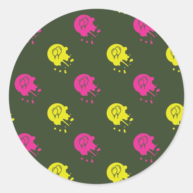 Army Green - Pink & Yellow Paintball Party Runder Aufkleber (Vorderseite)
