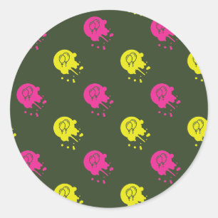 Army Green - Pink & Yellow Paintball Party Runder Aufkleber