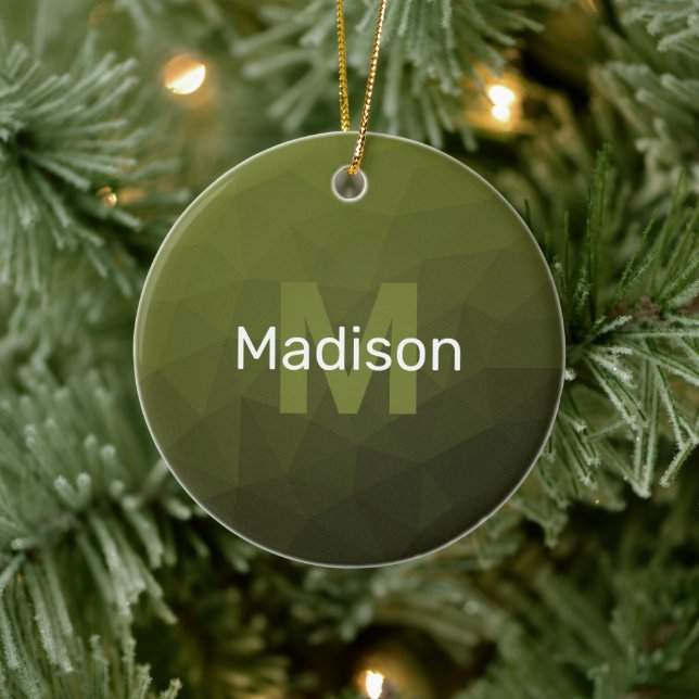 Army grünes geometrisches Maschenmuster Monogram C Keramik Ornament (Baum)