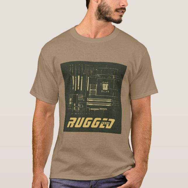 Army-grünes Gold Rugged Geek | Schalttafel | Tech T-Shirt (Vorderseite)
