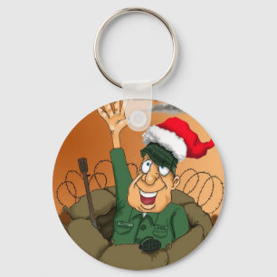 Army Man windet mit Weihnachtsmannmütze Schlüsselanhänger