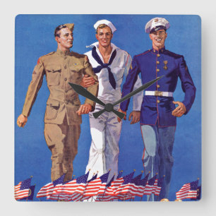 Army, Marine Quadratische Wanduhr