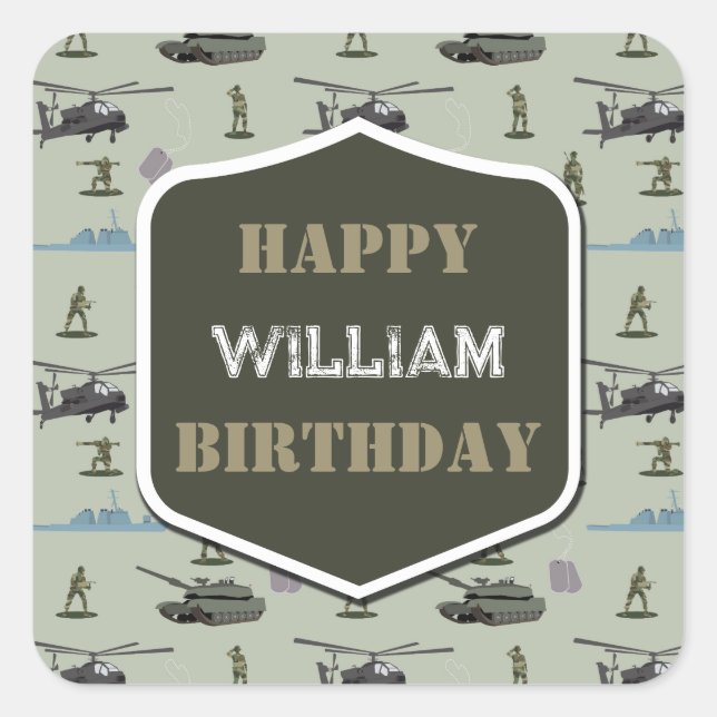 Army Military Camouflage Green Camo Birthday Quadratischer Aufkleber (Vorderseite)