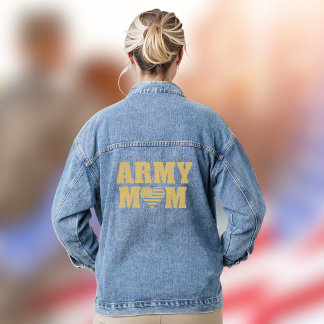 Army Mom Heart Shaped Flag Gold Typography Jeansjacke