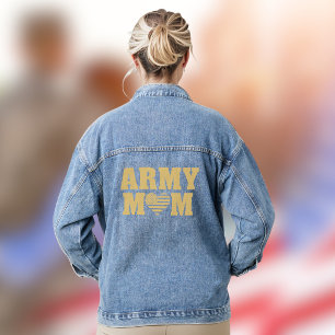 Army-Mutter-Herzförmige Flagge Gold-Typografie Jeansjacke
