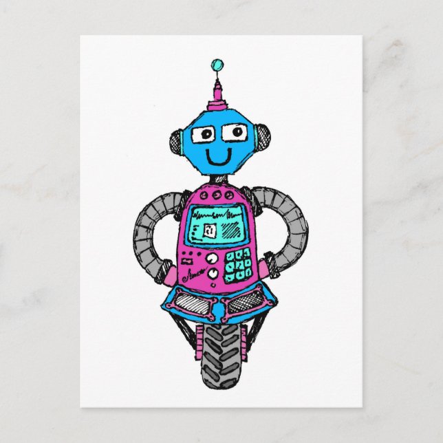 Arnie Robot: Rosa und blau Postkarte (Vorderseite)