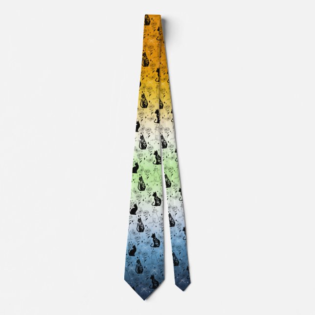 AroAce Agender Pride Black Cat - Mystische Hexerei Krawatte (Vorderseite)