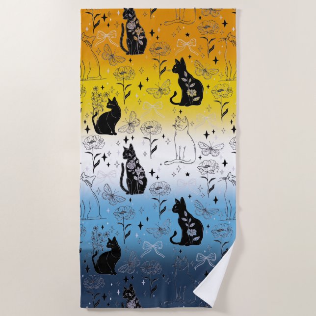 AroAce Pride Black Cat - Mystische Hexerei Strandtuch (Vorderseite)