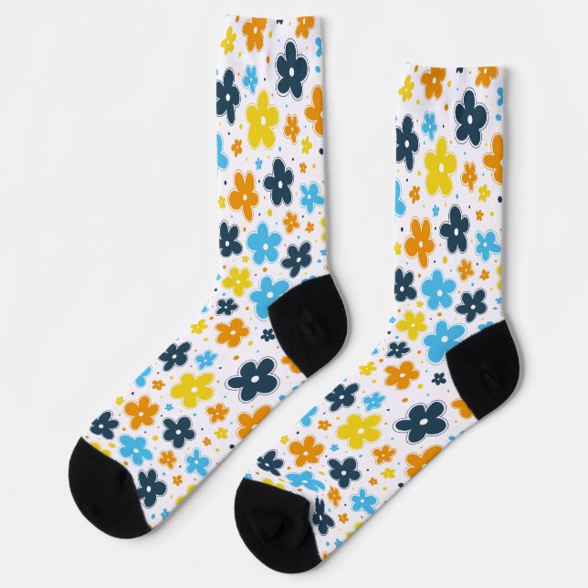 AroAce Pride Blume Doodle Orange Yellow Blue Socken (Linkes Detail)