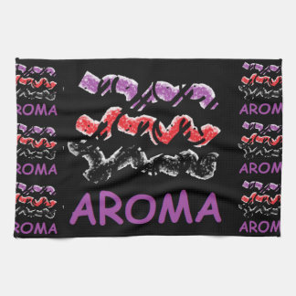 Aroma schwarz mit rot und lila geschirrtuch