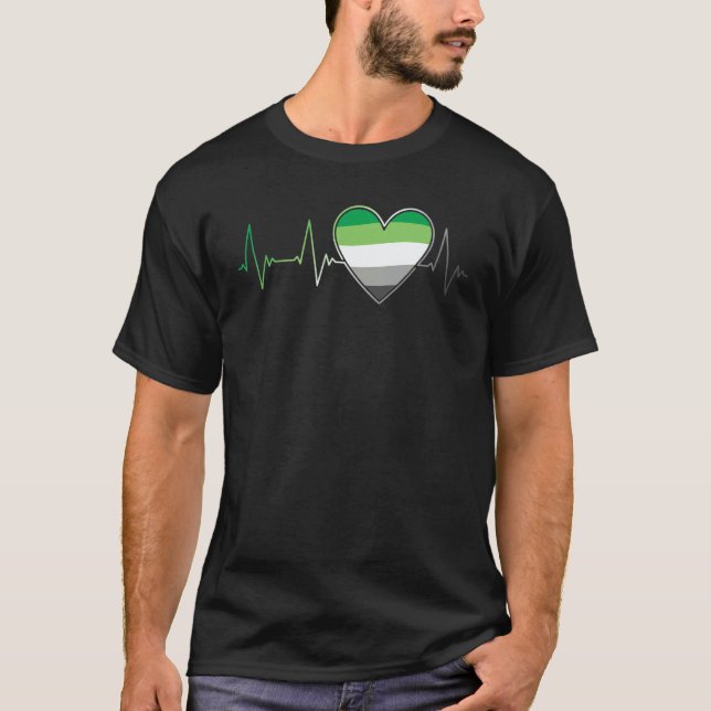 Aromantic Flag Heart Heartbeat Pride Month EKG Pul T-Shirt (Vorderseite)