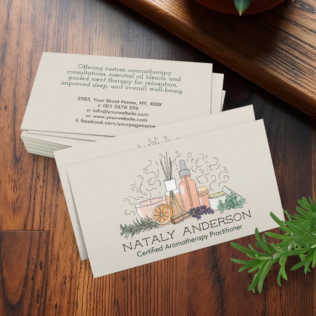 Aromatherapie Practitioner Linie Art Illustration Visitenkarte (Von Creator hochgeladen)