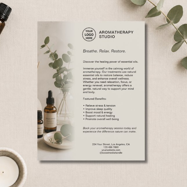 Aromatherapie-Spa-Geschäft Beige Eigenes Logo   Flyer (Aromatherapy Spa Business Beige Custom Logo Flyer)