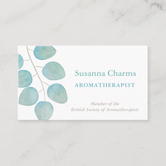 Aromatherapist Watercolor-Eukalyptus-Blätter Visitenkarte (Vorderseite)