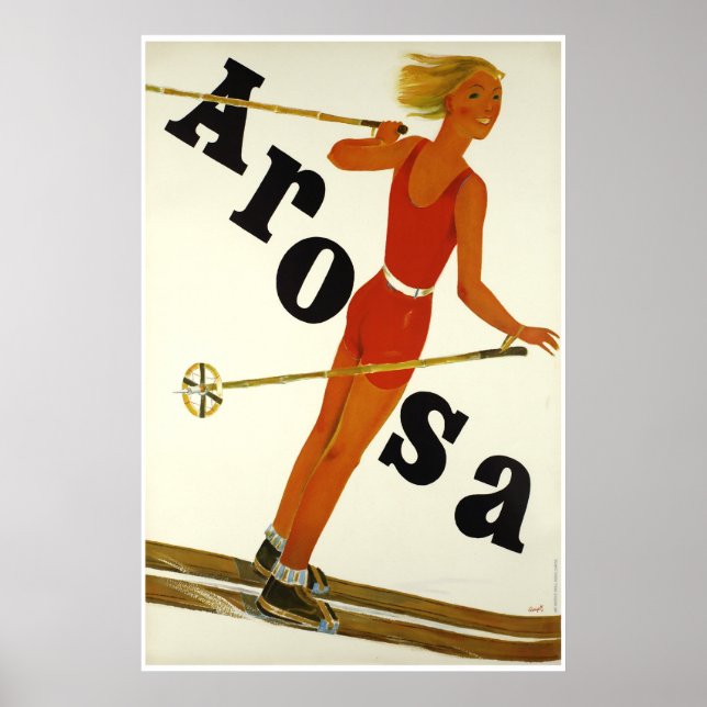 Arosa, Suisse, Affiche de voyage de ski (Devant)
