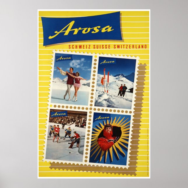 Arosa, Suisse, Affiche de voyage de ski (Devant)